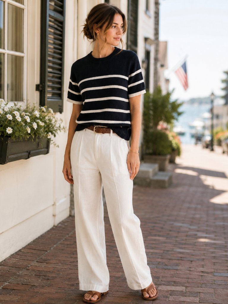 Abercrombie Navy Stripe Sweater Top S Wool Blend Preppy Coastal Chic Nautical